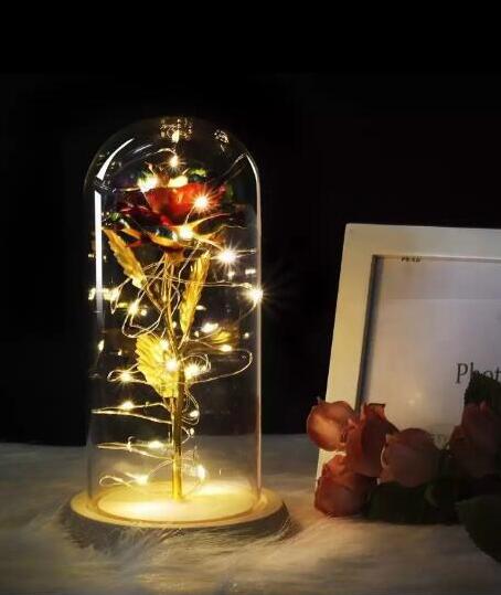 Beauty And Beast Rose In Flask Led Glass Dome