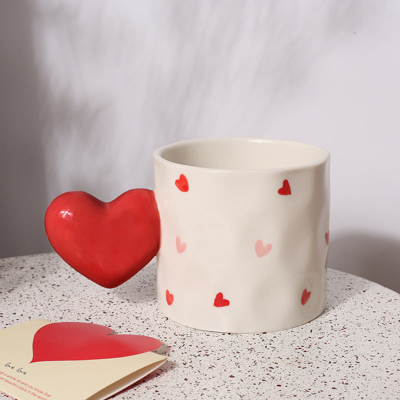 Heart Handle Hand-Painted Ceramic Coffee Mug