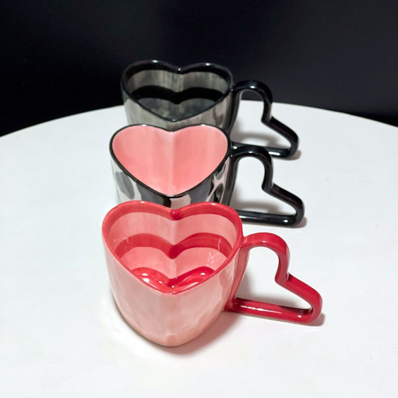 Heart Handle Hand-Painted Ceramic Coffee Mug