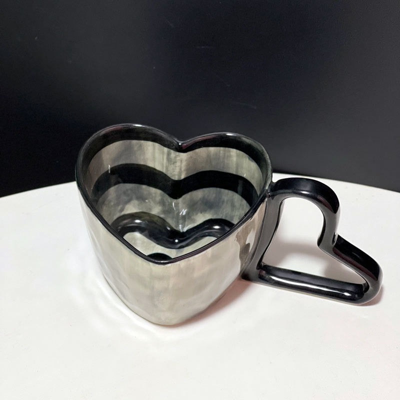 Heart Handle Hand-Painted Ceramic Coffee Mug