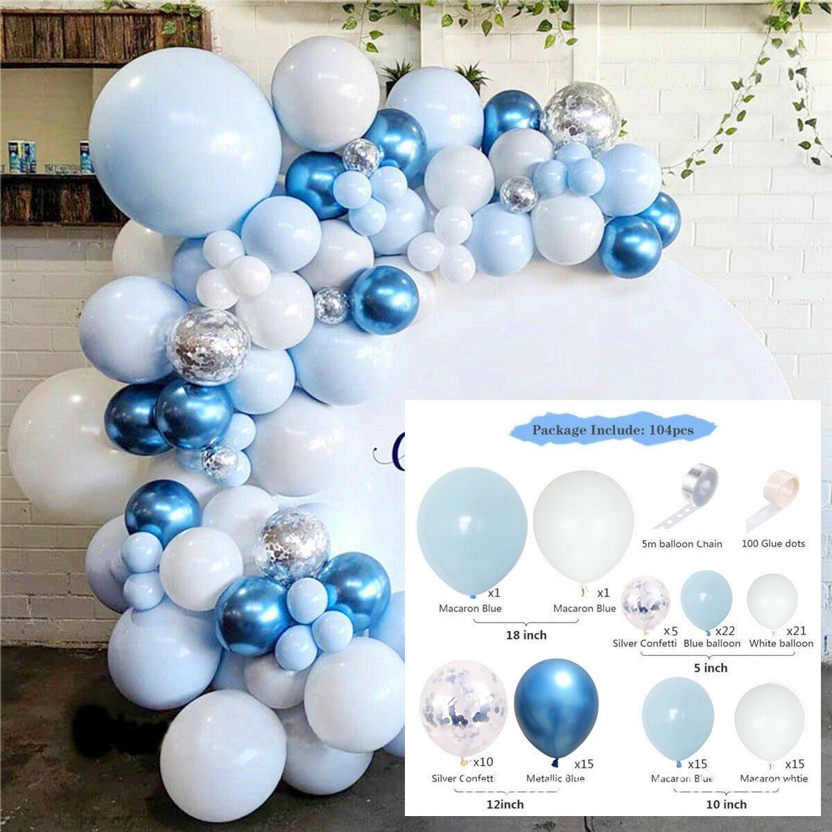 Blue and White Balloon Arch Set