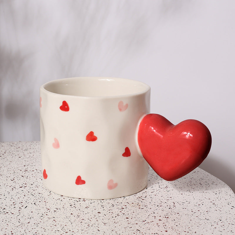 Heart Handle Hand-Painted Ceramic Coffee Mug