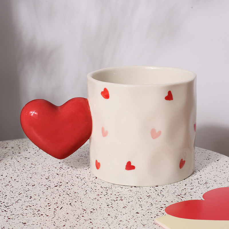 Heart Handle Hand-Painted Ceramic Coffee Mug