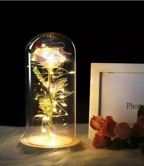 Beauty And Beast Rose In Flask Led Glass Dome