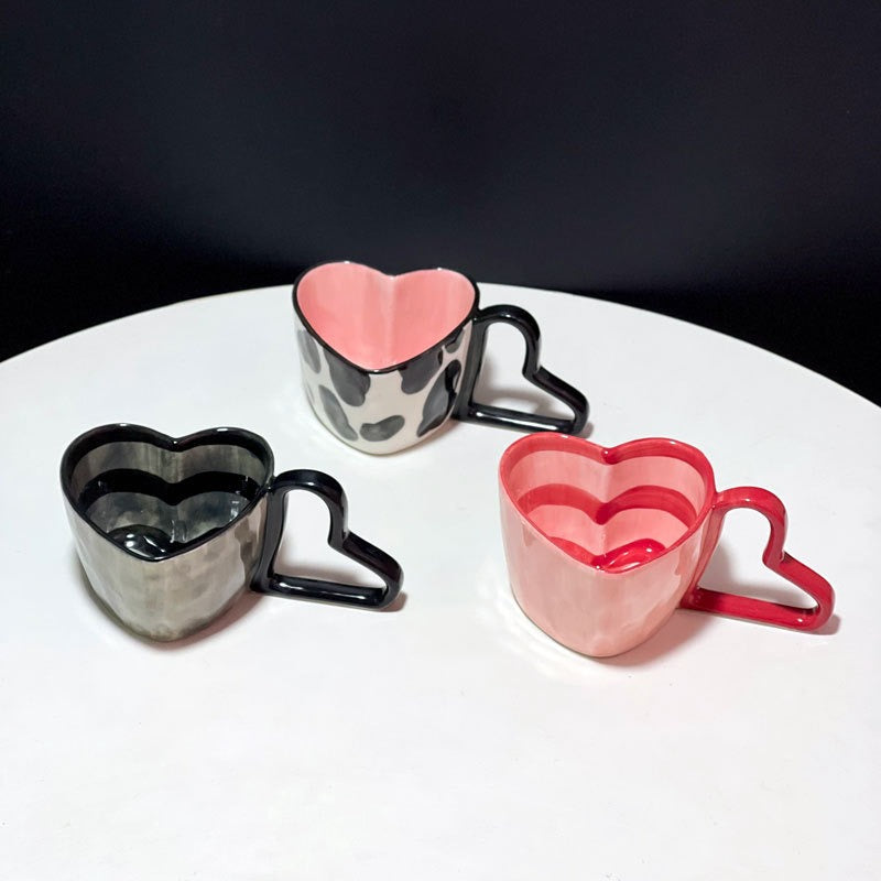 Heart Handle Hand-Painted Ceramic Coffee Mug