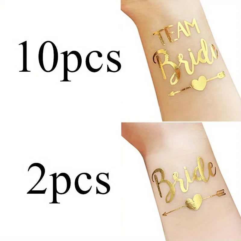 Golden Team Bride & Bride To Be Temporary Tattoos (12pcs)