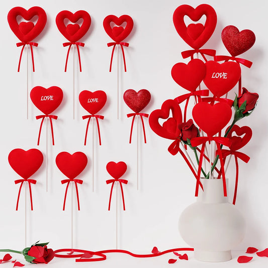 Glitter Foam Red Heart Bouquet Sticks (6/12Pcs)