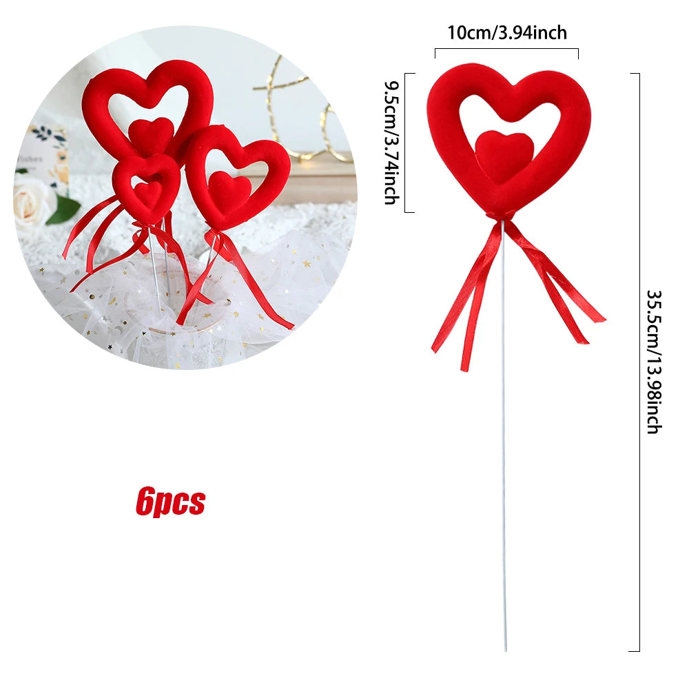 Glitter Foam Red Heart Bouquet Sticks (6/12Pcs)