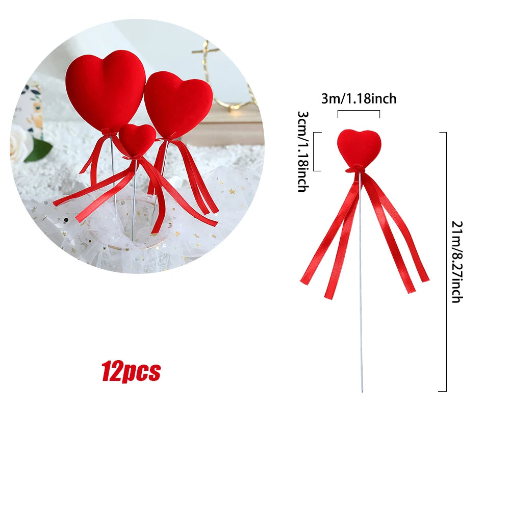 Glitter Foam Red Heart Bouquet Sticks (6/12Pcs)