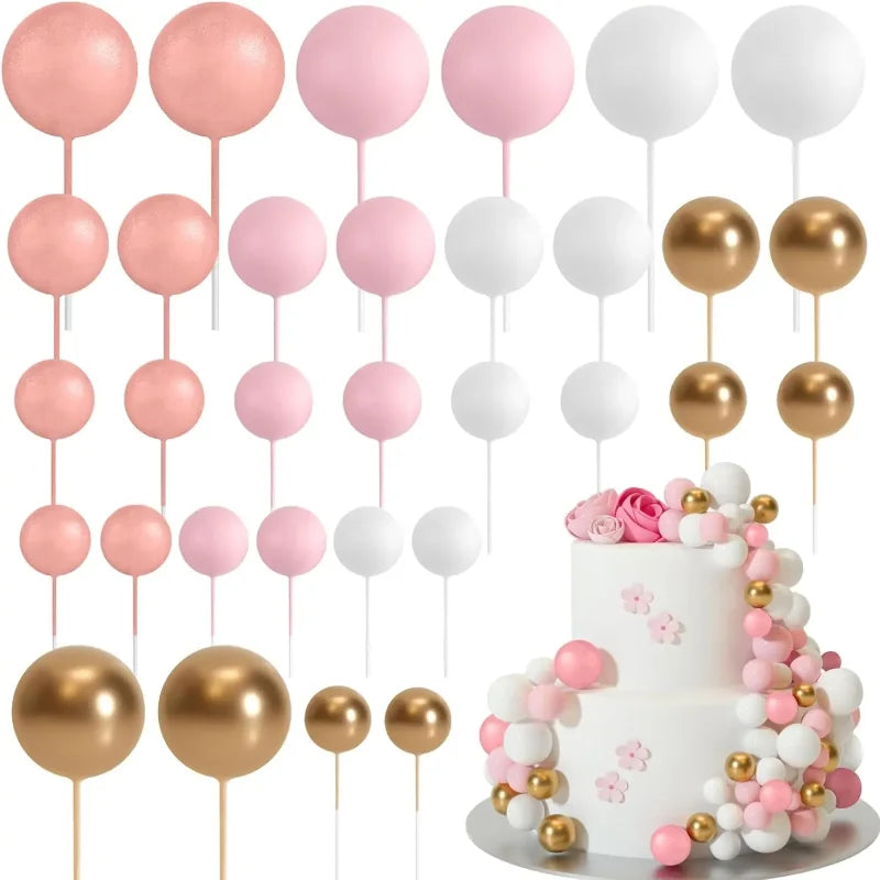 Cake Topper Foam Balls (32pcs) - Sage Green/Brown/Gold