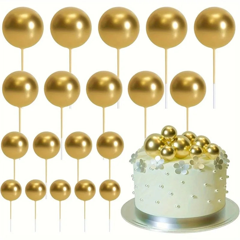 Cake Topper Foam Balls (32pcs) - Sage Green/Brown/Gold