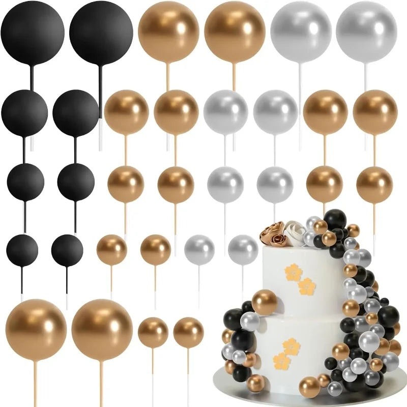 Cake Topper Foam Balls (32pcs) - Sage Green/Brown/Gold