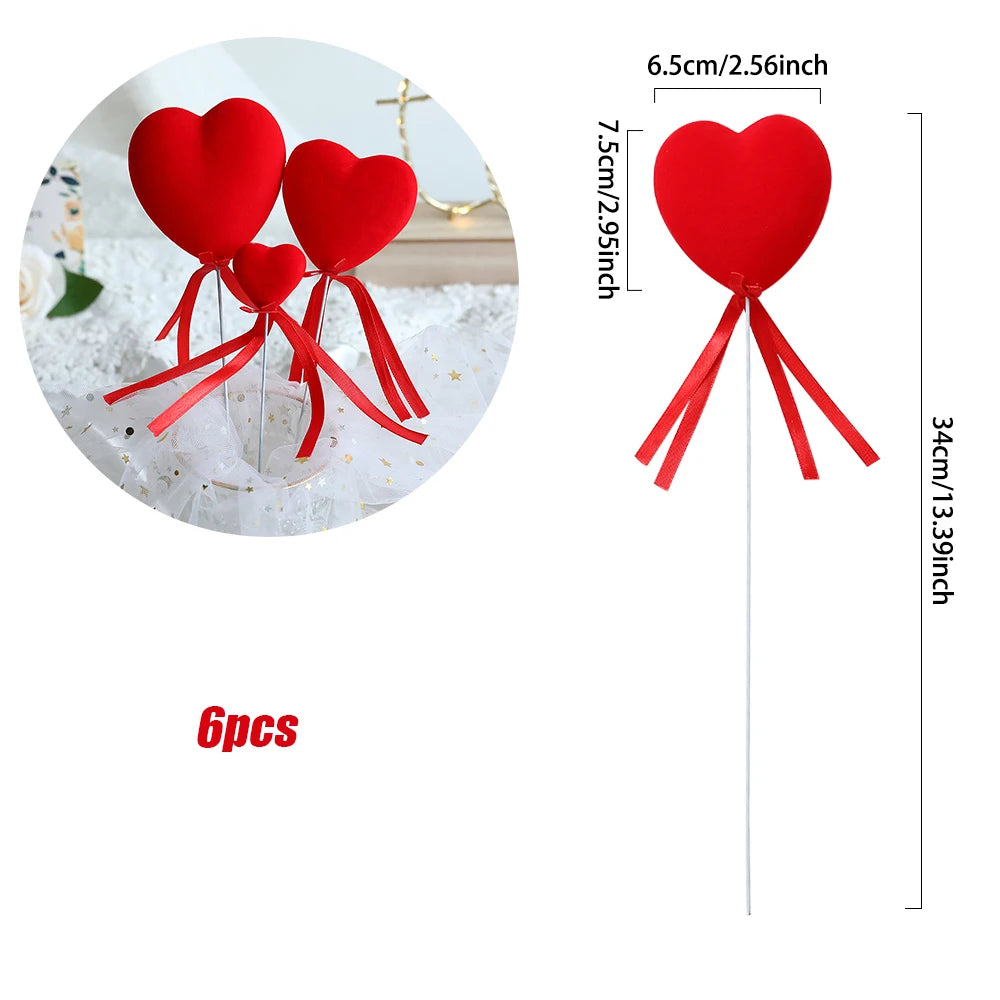 Glitter Foam Red Heart Bouquet Sticks (6/12Pcs)