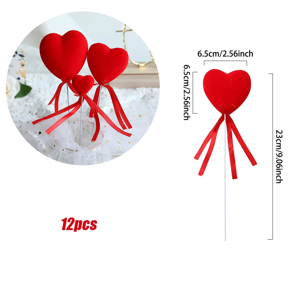 Glitter Foam Red Heart Bouquet Sticks (6/12Pcs)