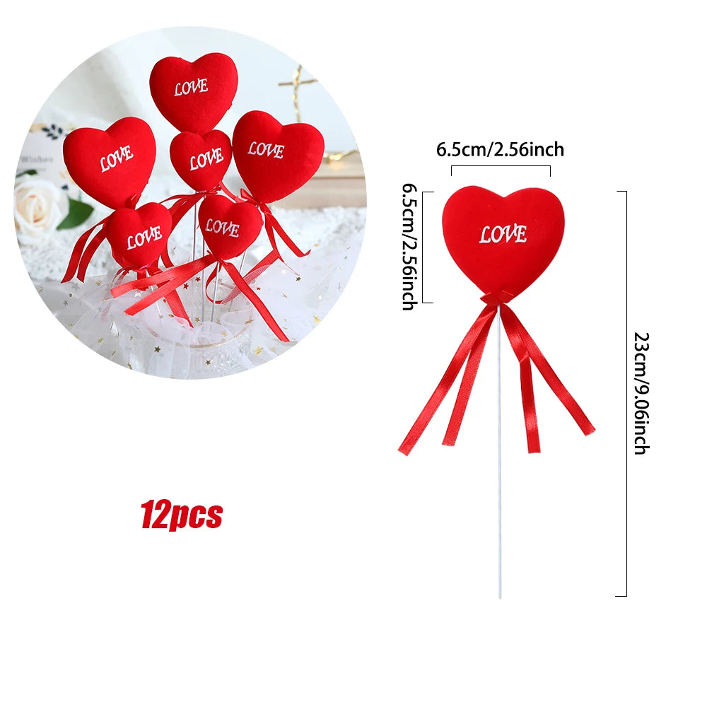 Glitter Foam Red Heart Bouquet Sticks (6/12Pcs)