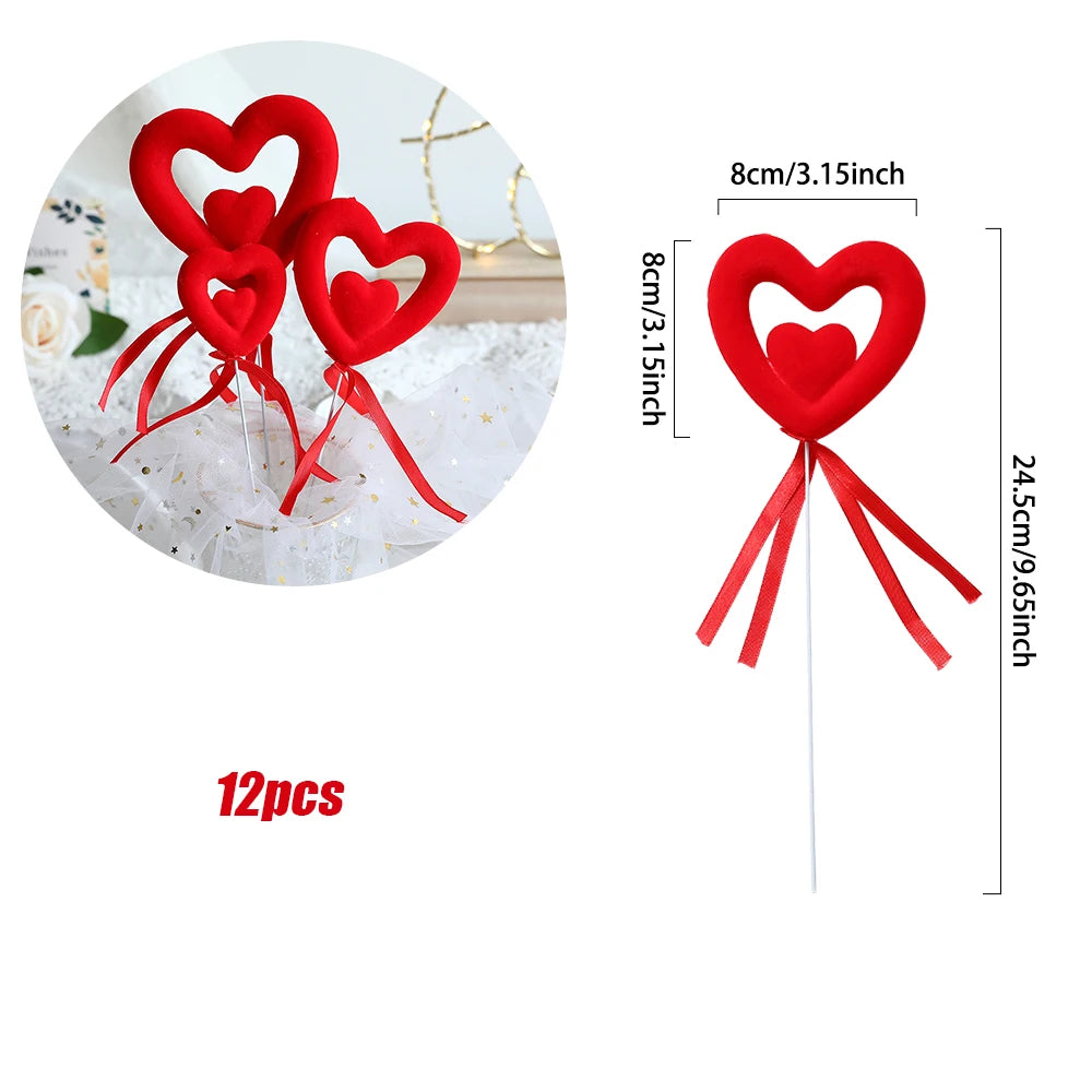 Glitter Foam Red Heart Bouquet Sticks (6/12Pcs)