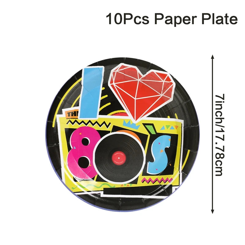 80s Theme Birthday Tableware,Plate, Napkins, Tablecloth Party Supplies