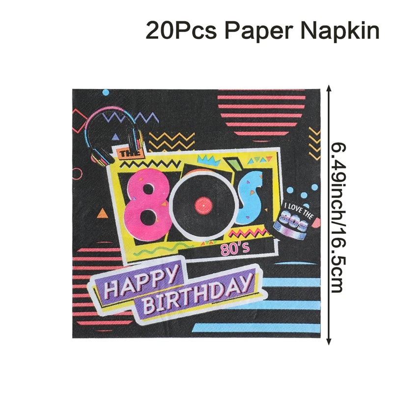 80s Theme Birthday Tableware,Plate, Napkins, Tablecloth Party Supplies