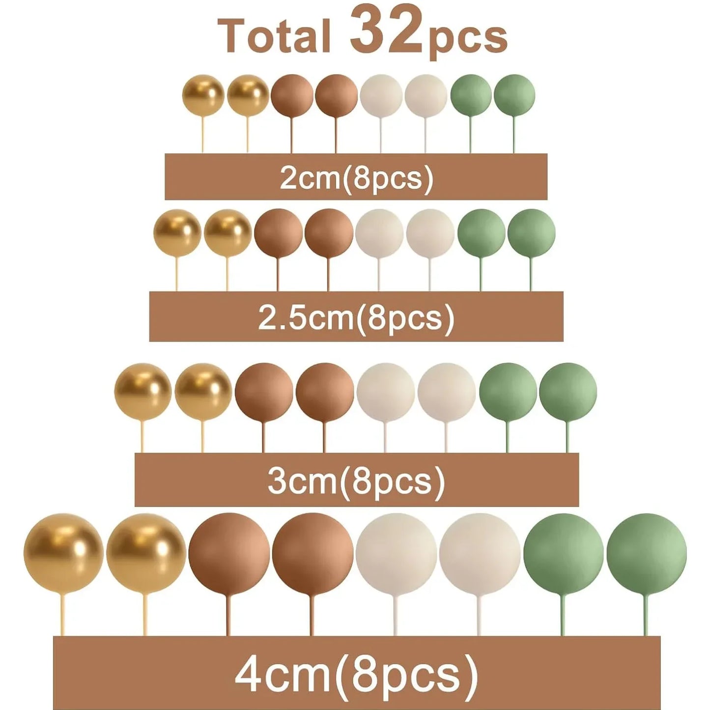 Cake Topper Foam Balls (32pcs) - Sage Green/Brown/Gold