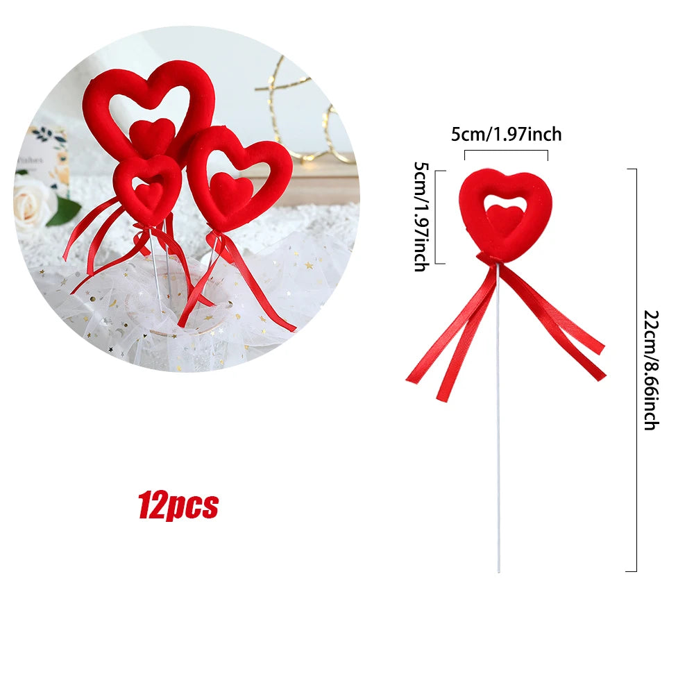 Glitter Foam Red Heart Bouquet Sticks (6/12Pcs)