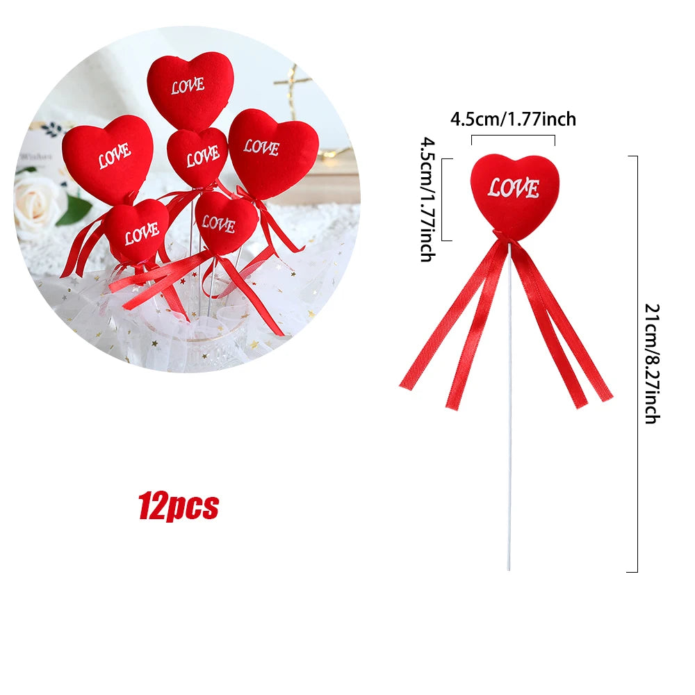 Glitter Foam Red Heart Bouquet Sticks (6/12Pcs)