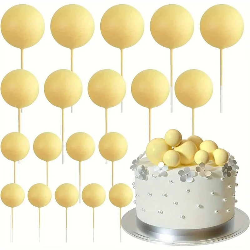 Cake Topper Foam Balls (32pcs) - Sage Green/Brown/Gold