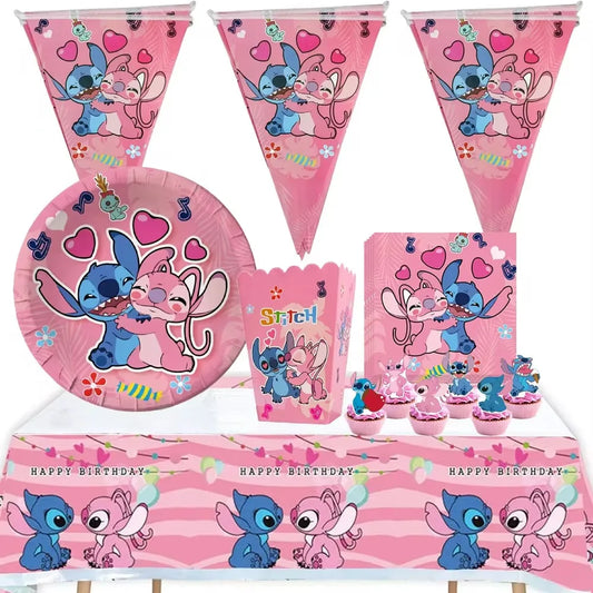 Disney Pink Lilo&Stitch Birthday Party Decoration w/Disposable Tableware