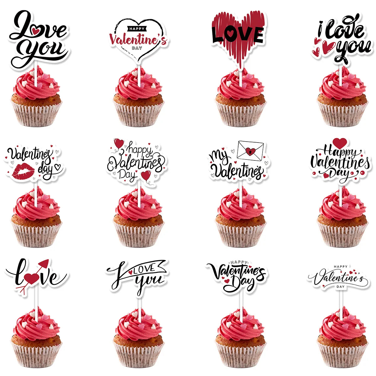 12/24 pcs Valentine’s Day Theme Cake Decoration