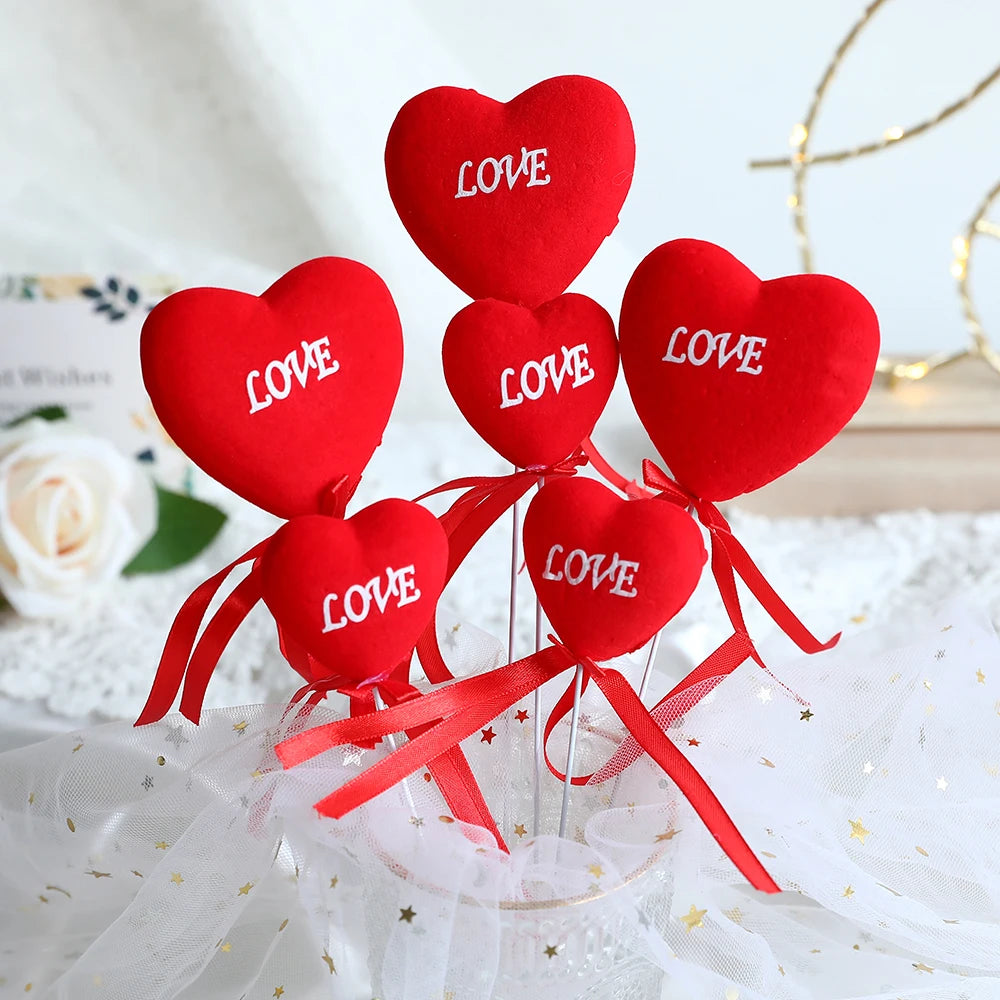 Glitter Foam Red Heart Bouquet Sticks (6/12Pcs)