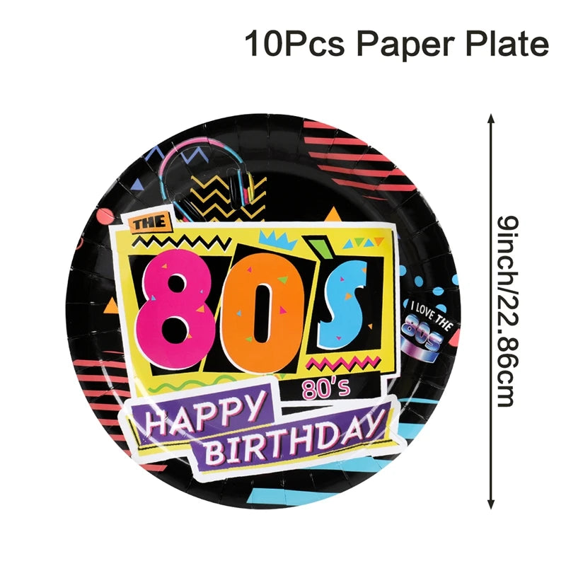 80s Theme Birthday Tableware,Plate, Napkins, Tablecloth Party Supplies