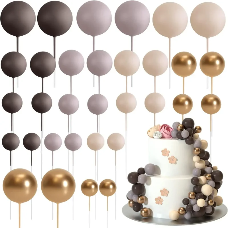 Cake Topper Foam Balls (32pcs) - Sage Green/Brown/Gold