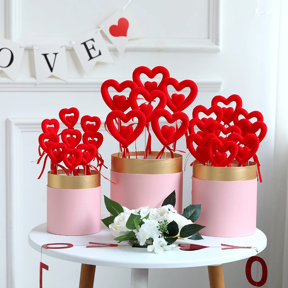 Glitter Foam Red Heart Bouquet Sticks (6/12Pcs)