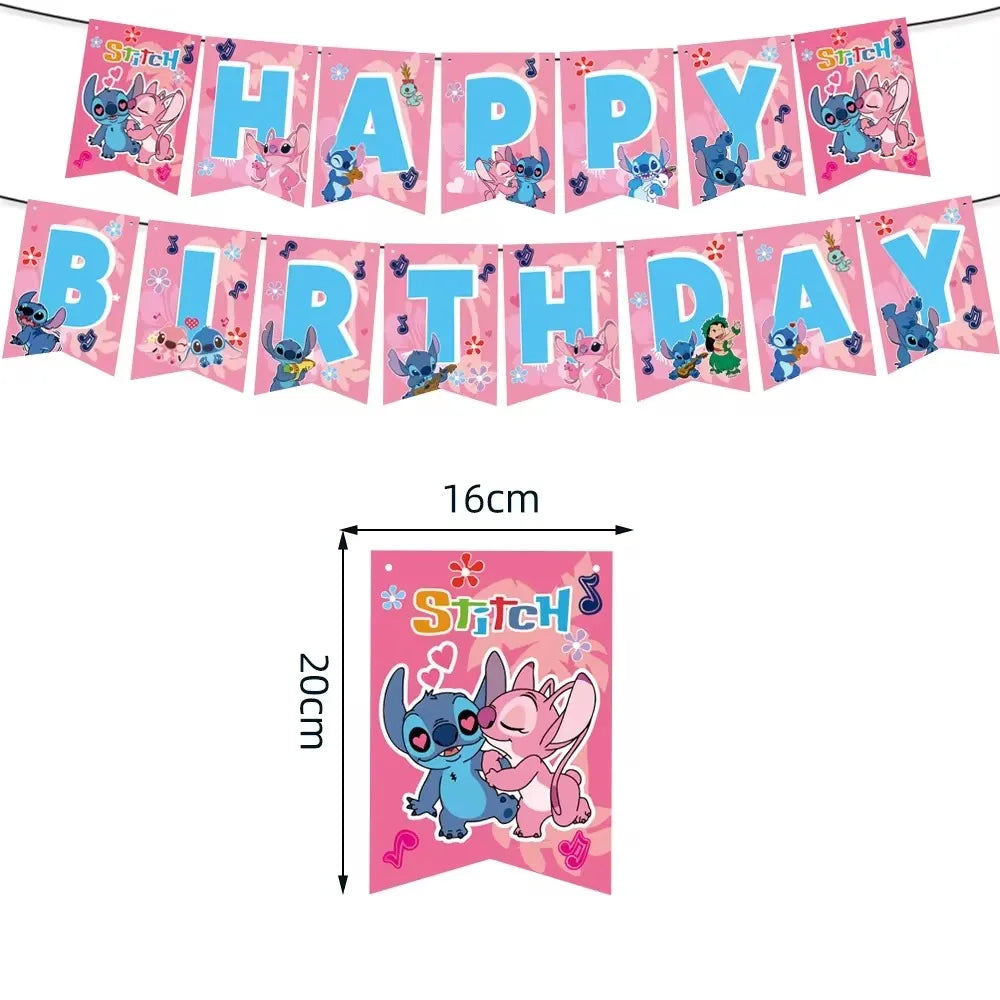 Disney Pink Lilo&Stitch Birthday Party Decoration w/Disposable Tableware