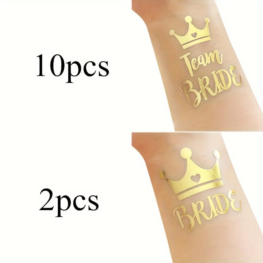 Golden Team Bride & Bride To Be Temporary Tattoos (12pcs)