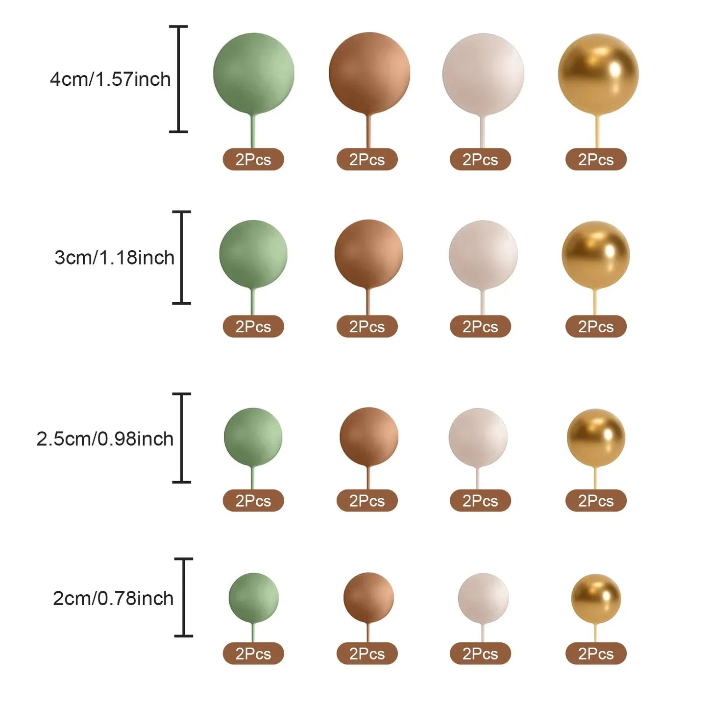 Cake Topper Foam Balls (32pcs) - Sage Green/Brown/Gold